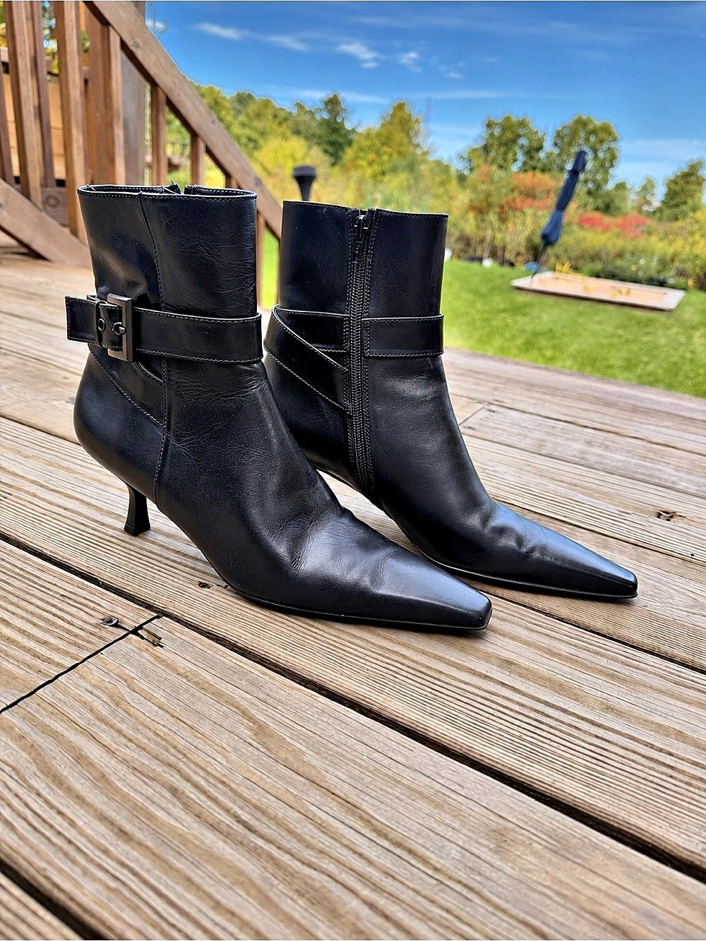 Stuart Weitzman Pointed Toe Kitten Heel Boots Black US 8